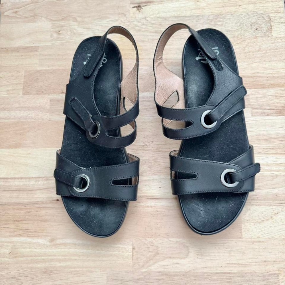 Black Abeo Sandal Greta Genuine Leather Strappy Size 8